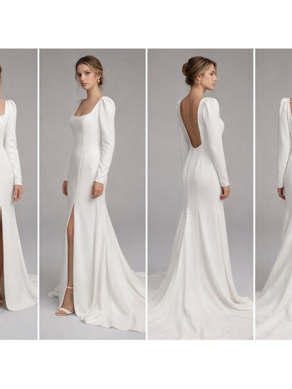 Paloma Blanca Elegant White Long-Sleeve Bridal Gown with High Slit